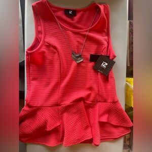 New IZ Byer L Coral Top W/ Necklace